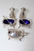 Pidduck Hanely & Southport silver five piece cruet with gadroon borders,
