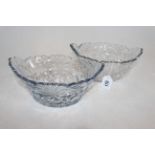 Pair 19th Century crystal glass boat shaped dishes, 24cm across.