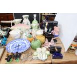 Collection of Maling lustre, Wade pig, Sylvac food pots, binoculars, etc.