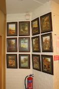 Set of twelve framed Lark Rise to Candleford prints, three books and box.