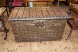 Large iron bound chest/trunk, 72cm by 115cm by 62cm.