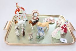 Beswick cat band, three Beswick dogs, two small Doulton figures, miniature Coalport, Masons,