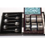 Case set of six silver coffee bean handle spoons,