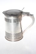 Good George III silver covered tankard, the body and lid with reeded decoration,