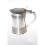 Good George III silver covered tankard, the body and lid with reeded decoration,