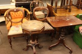 Victorian mahogany snap top occasional table, Victorian rosewood octagonal sewing table,