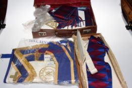 Collection of Masonic Regalia including Durham arm cuffs and aprons, silver jewels, books,