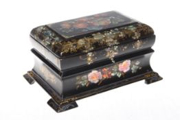 Victorian papier-mache tea caddy, the baluster sided body with two compartments, 23cm wide.