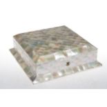 Victorian mother of pearl box, of square form with shallow interior, 27cm wide, 8cm high.