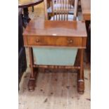 Victorian mahogany sewing table having frieze drawer above a deep drawer raised on tapering