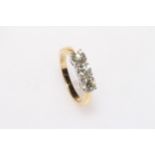 18 carat gold three stone diamond ring, approximate total diamond weight 1.25 carat, size M.