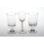 Pair of antique glass rummers and cotton twist wine glass (3).