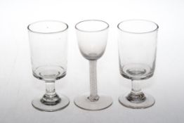 Pair of antique glass rummers and cotton twist wine glass (3).