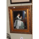 D. Goetz, Lady Threading a Needle, oil on board, signed lower right, 23.5cm by 18cm, in gilt frame.