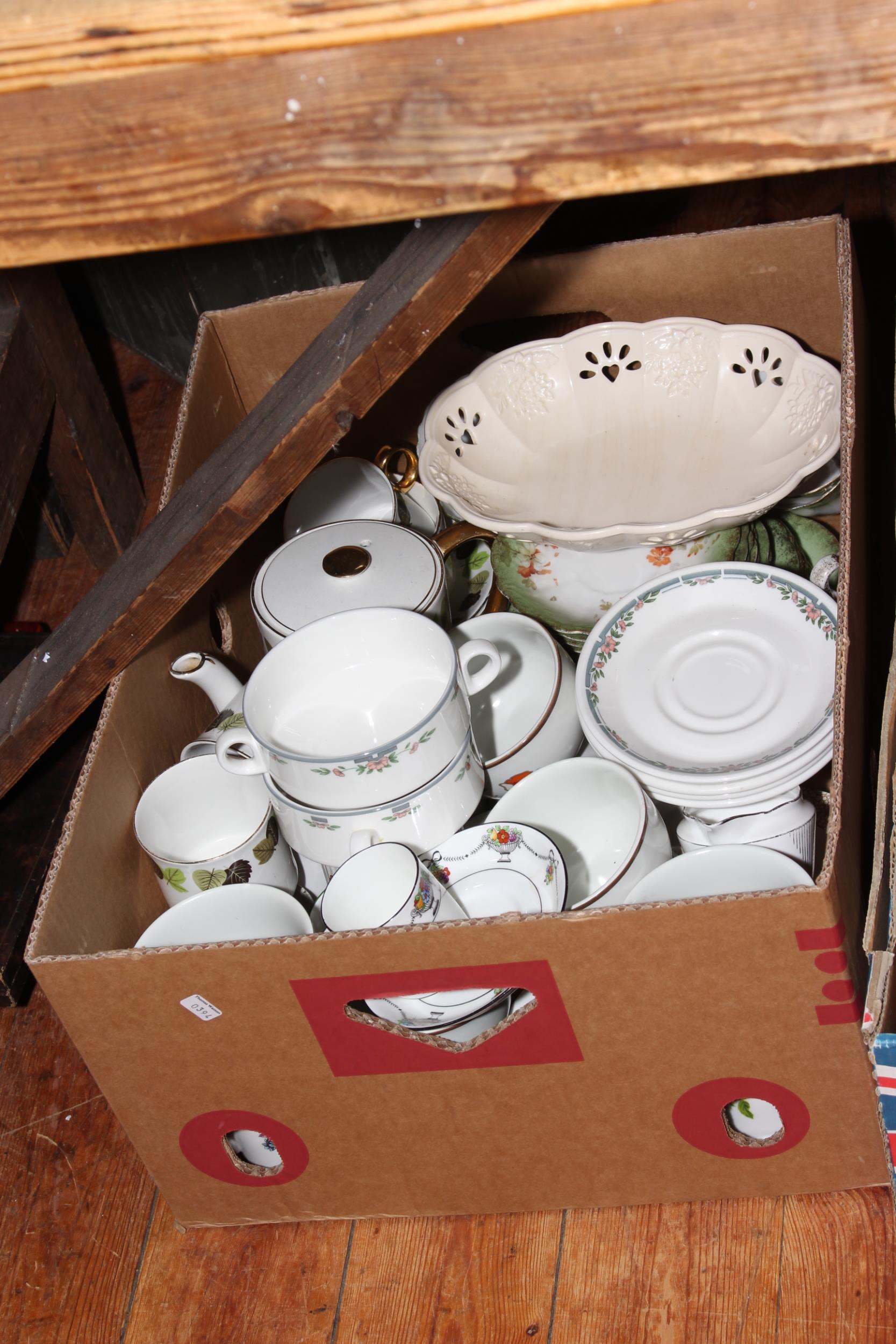 Five boxes of teawares, glassware, Wedgwood and Worcester cake plates, Worcester Evesham flan dish, - Image 4 of 4