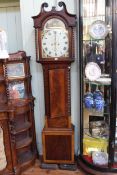 Antique mahogany eight day longcase clock having arched painted dial, Peter Leslie, Burntisland.