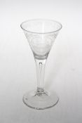 18th Century Dutch wine glass engraved with sailing ship and wording HET LANS WELL VAREN (The