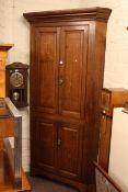 19th Century oak four door standing corner cabinet, 214cm.