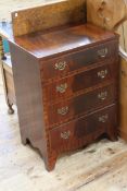 Neat mahogany chest of four drawers on splayed bracket feet, 76cm by 56cm by 37.5cm.