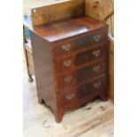 Neat mahogany chest of four drawers on splayed bracket feet, 76cm by 56cm by 37.5cm.