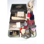 Collection of costume jewellery, silver backed mirror, cigarette cases, compacts, etc.