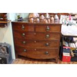 Georgian mahogany bow front chest of two short above three long drawers, 107cm by 118.5cm by 57cm.