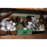 Three boxes of glass and china including various teaware, Woods Ware 'Clovelly' dinnerware,