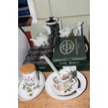 Collection of Portmeirion china including teapot, jug, low bowl and set of six small tumblers.