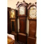 Antique oak and mahogany 30 hour longcase clock having painted arched dial, signed R.