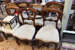 Set of six Victorian mahogany turned leg dining chairs.