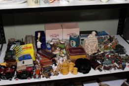 Assorted model vehicles, toy figures, pair of Beswick bookends, ARP Warden and Army Helpers 940/952,