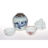 Four pieces of Chinese ceramics comprising Buddha, ginger jar, famille rose bowl and fluted bowl.