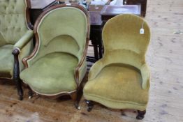 Victorian mahogany framed cabriole leg occasional chair and turned leg nursing chair.