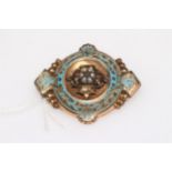 Victorian gold mourning brooch, having blue enamel decoration and set with seed pearls, 4.