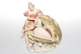 Good Royal Dux figure of maiden with flower garland seated with shell on sea scroll base,