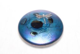 John Ditchfield lily and dragonfly paperweight, 10.5cm diameter.