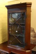 19th Century inlaid mahogany astragal glazed corner wall cabinet, 94cm.