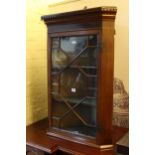 19th Century inlaid mahogany astragal glazed corner wall cabinet, 94cm.