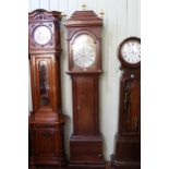 Scottish mahogany eight day longcase clock with brass and silvered arch dial signed J.