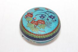 Chinese faux cloisonne box and cover, 12cm diameter.