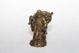 Chinese gilt bronze travelling elder, 9.5cm.