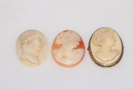 Two ivory brooches and unmounted cameo (3)