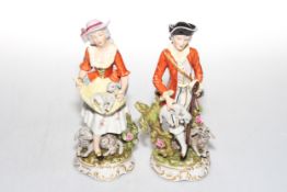 Pair Continental porcelain shepherd figures, 25cm.