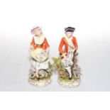 Pair Continental porcelain shepherd figures, 25cm.