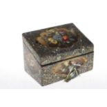 Victorian papier-mache stationery box, with mother of pearl inlay and flower decoration,