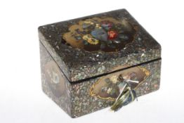 Victorian papier-mache stationery box, with mother of pearl inlay and flower decoration,