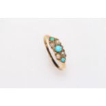 18 carat gold, turquoise and seed pearl ring, size L.