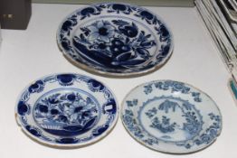 Three 18th Century blue and white Delft plates.