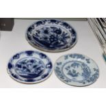 Three 18th Century blue and white Delft plates.