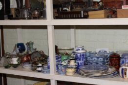 Ringtons and other blue and white china including two tea caddy's, glassware, china, metalware, etc.